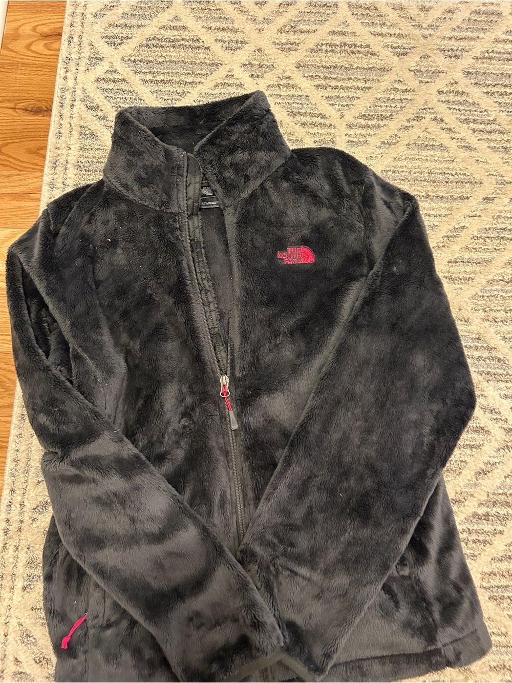 The North Face Black Plush Full-Zip Fleece Jacket with Red Logo